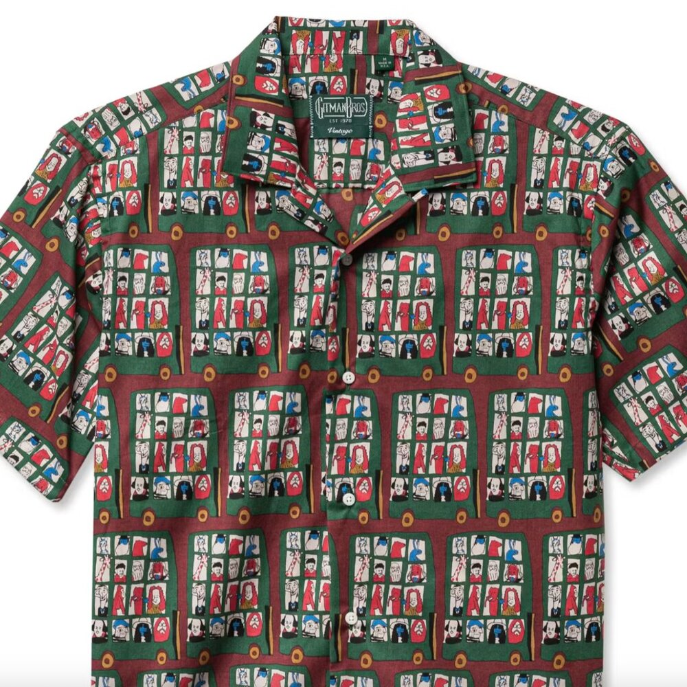 Gitman Vintage Bus Print Camp Collar Shirt - New - XL (US)